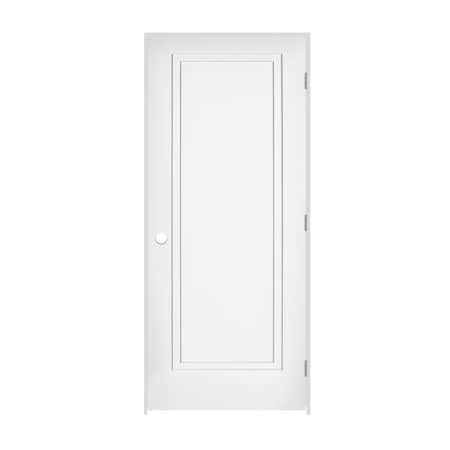 Trimlite 30"x80"x13/8" Primed 1Panel 2Step Interior Shaker 71/4" LH Prehung Door Brushed Chrome Hinges 2668pri8491LH26D714